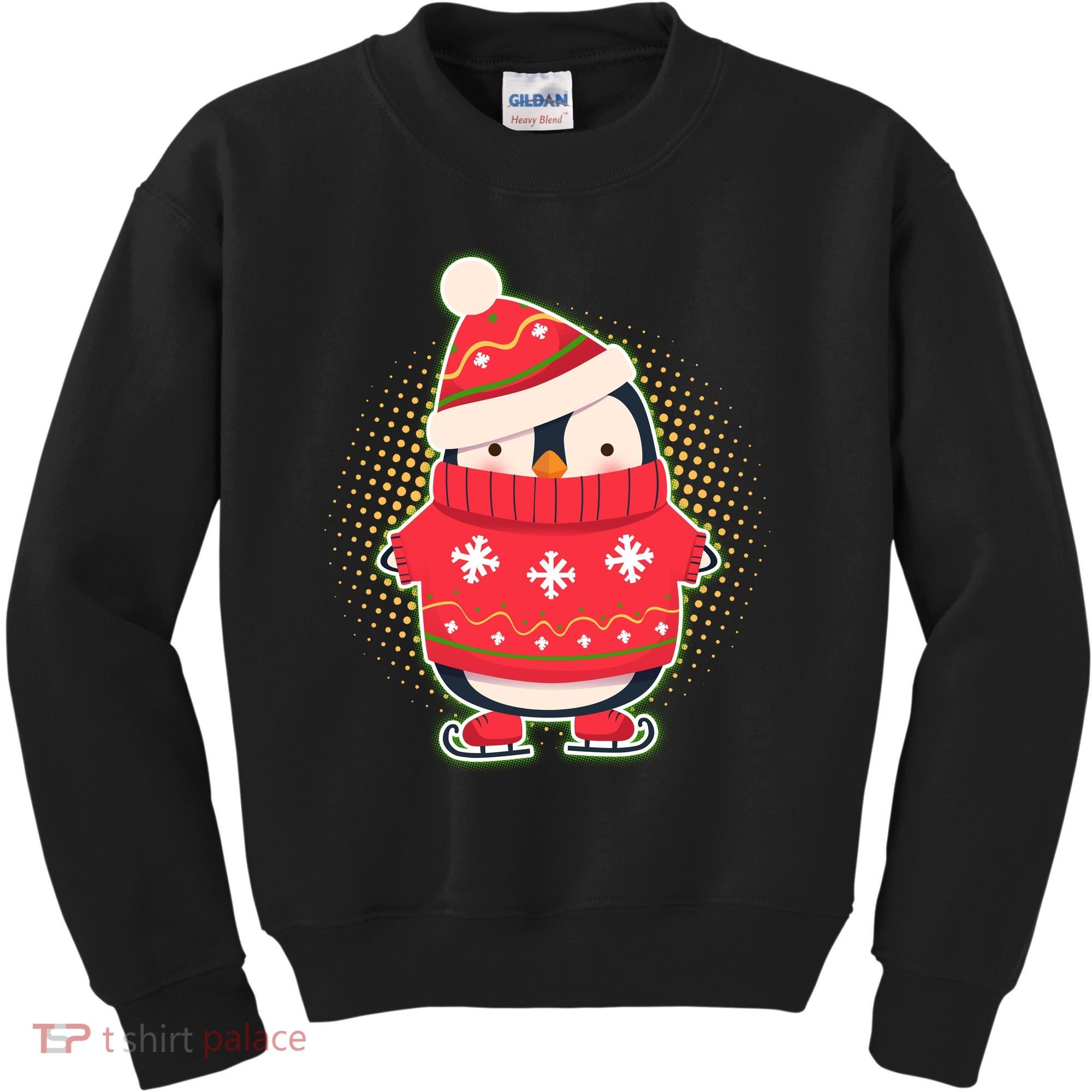 Christmas Holiday Penguin Skates Kids Sweatshirt