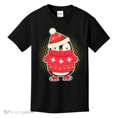 Christmas Holiday Penguin Skates Kids T-Shirt