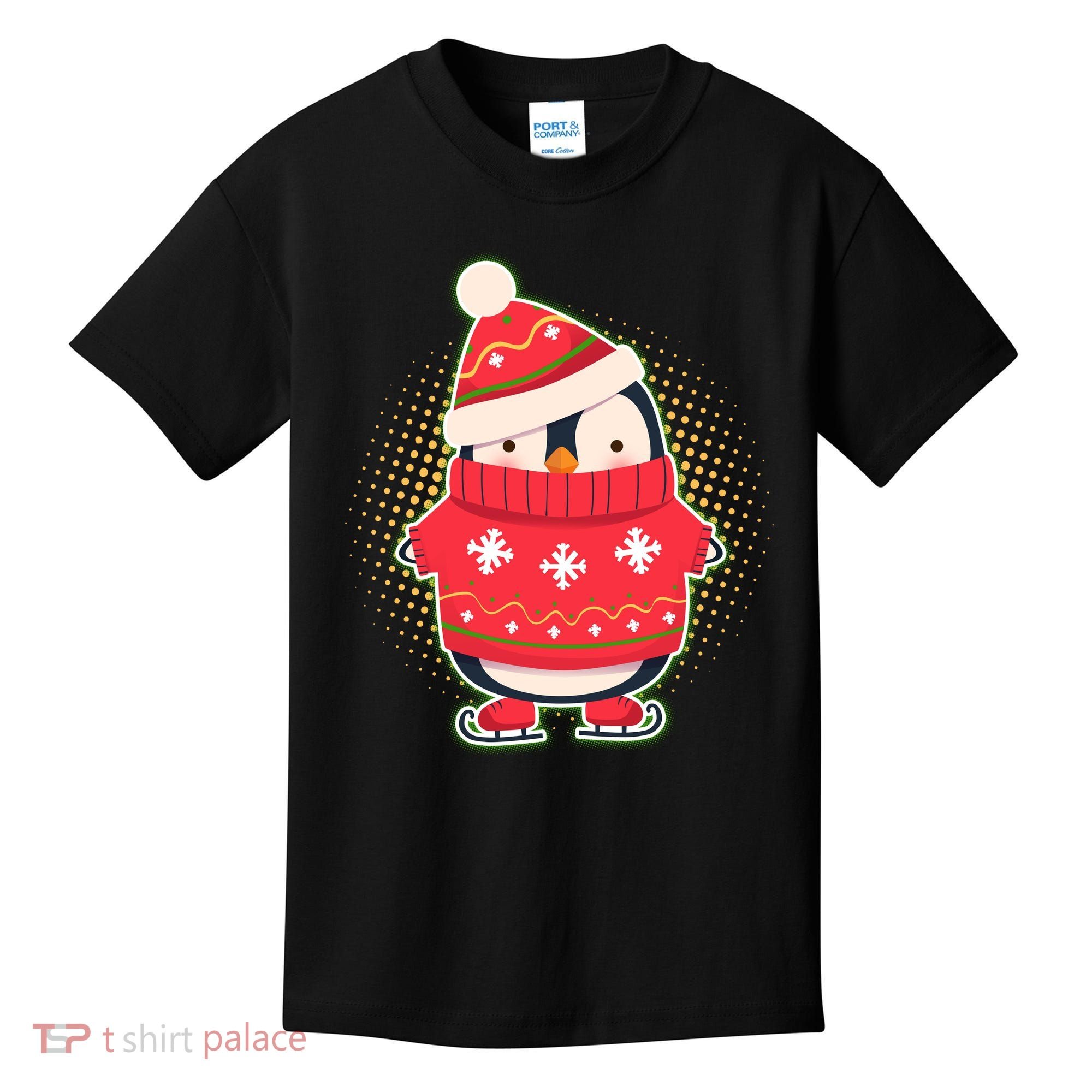 Christmas Holiday Penguin Skates Kids T-Shirt