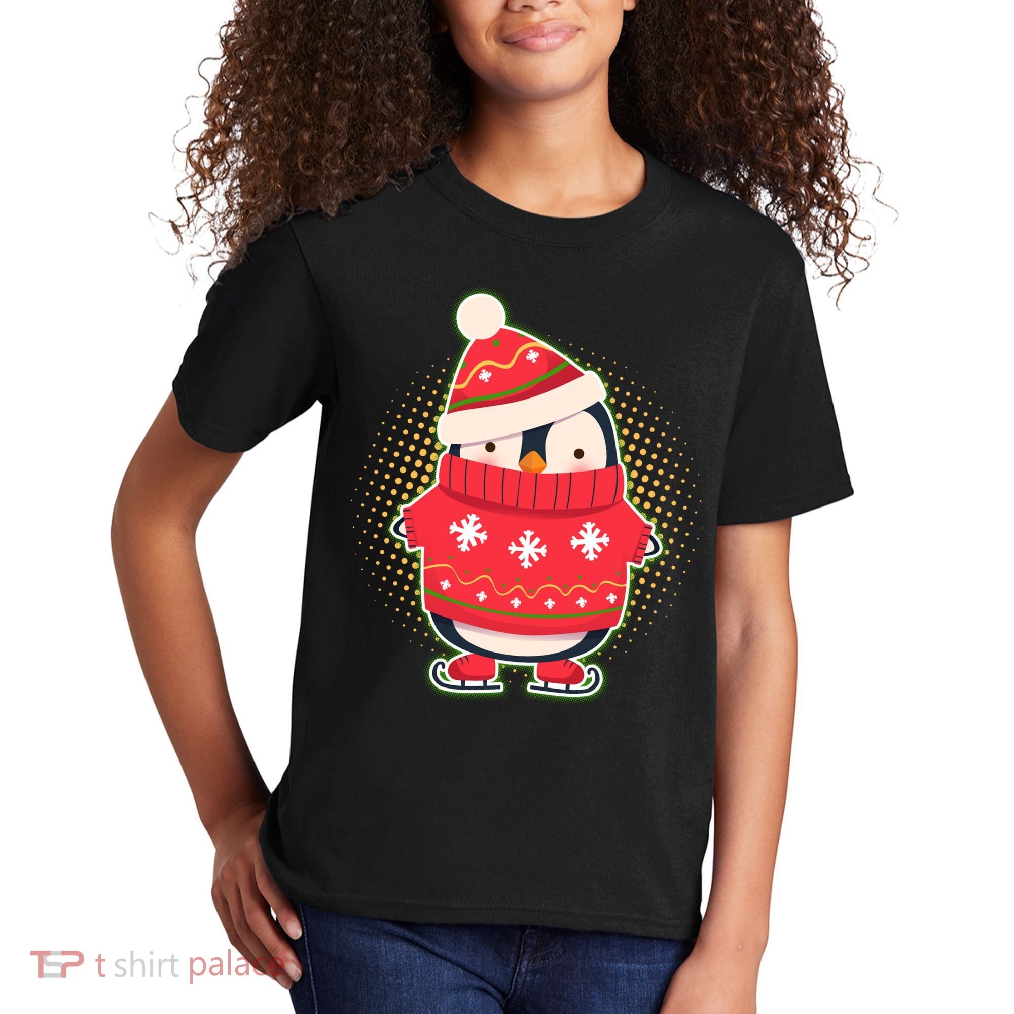Christmas Holiday Penguin Skates Kids T-Shirt