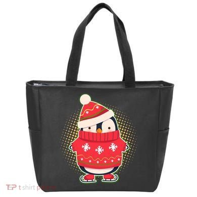 Christmas Holiday Penguin Skates Tote Bag
