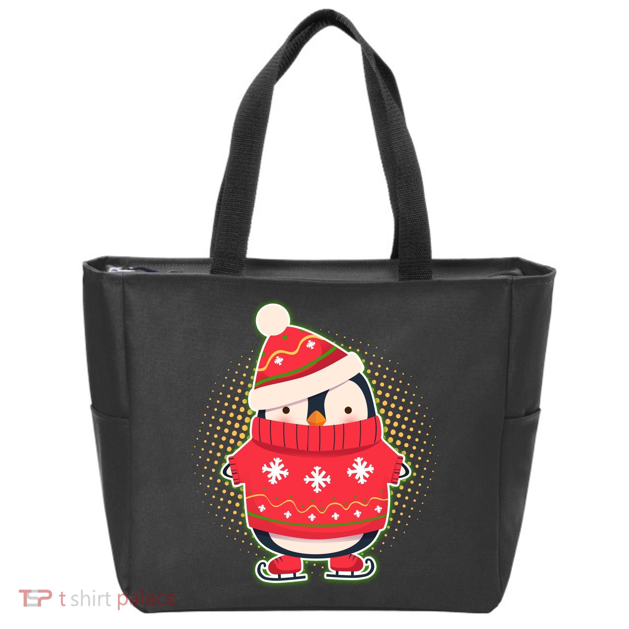 Christmas Holiday Penguin Skates Tote Bag