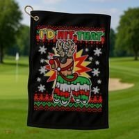Christmas I'd Hit That Llama Pinata Ugly Sweater Golf Towel thumb 1