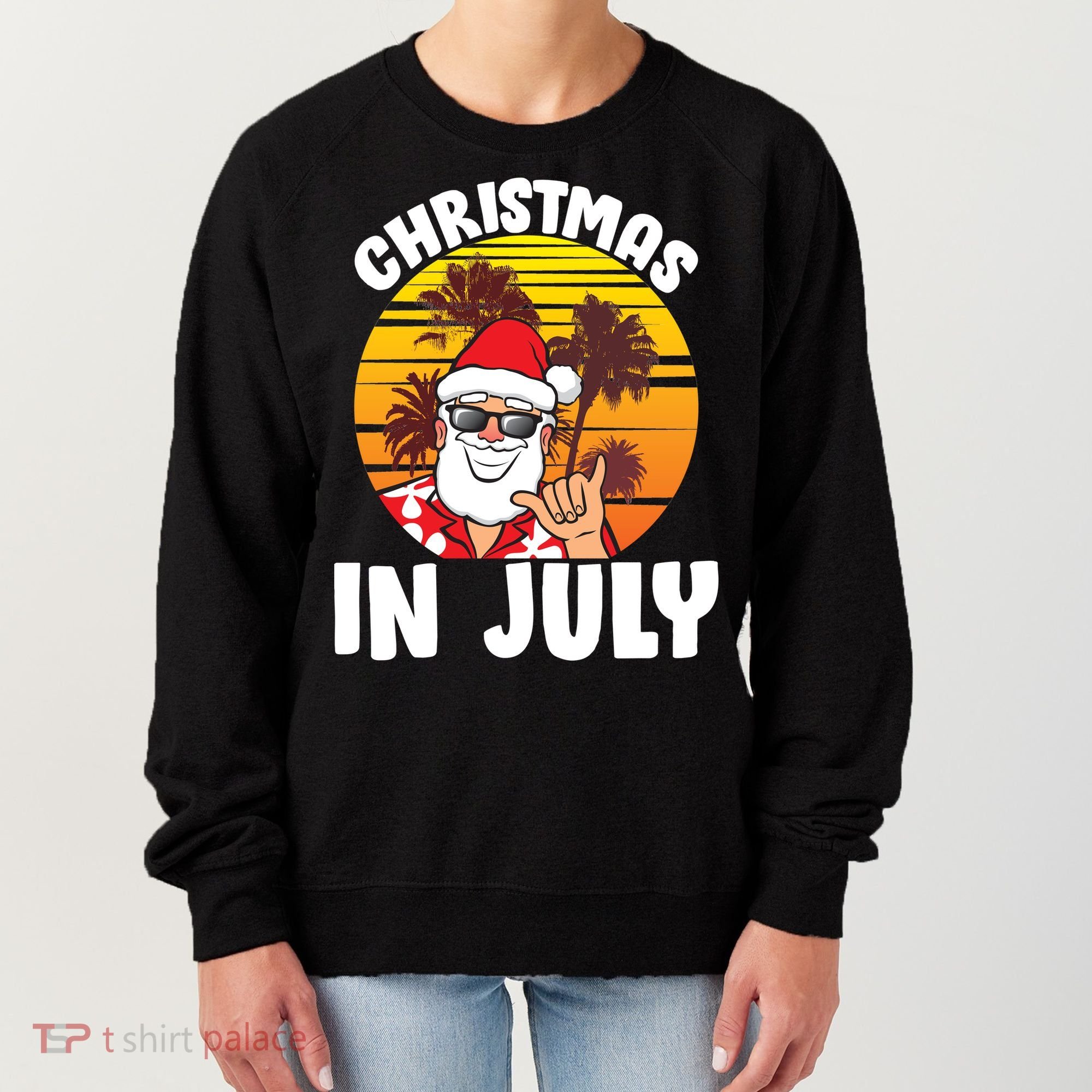 Christmas In July Retro Santa Sunset Women's Sweatshirt