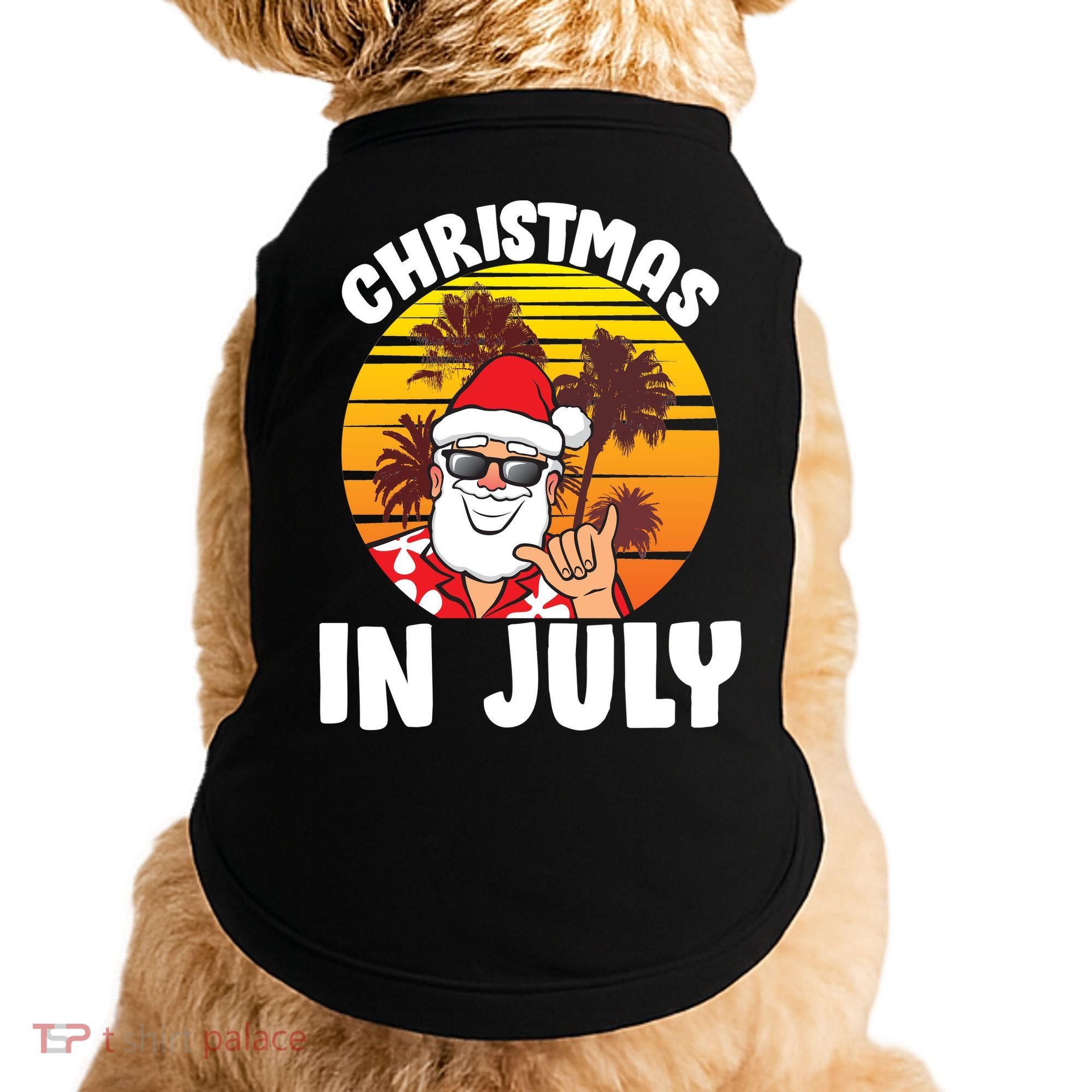 Christmas In July Retro Santa Sunset Doggie Tank
