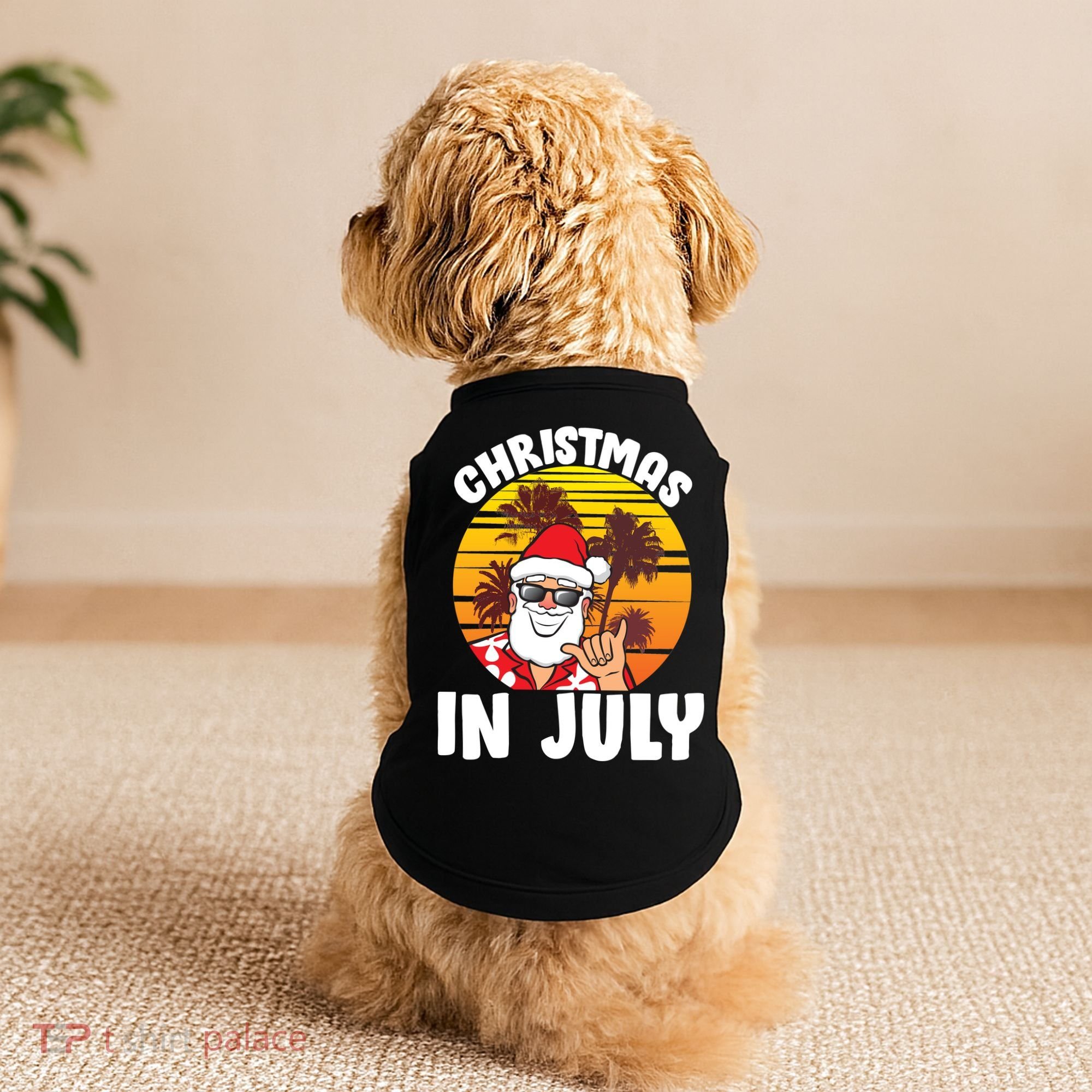 Christmas In July Retro Santa Sunset Doggie Tank