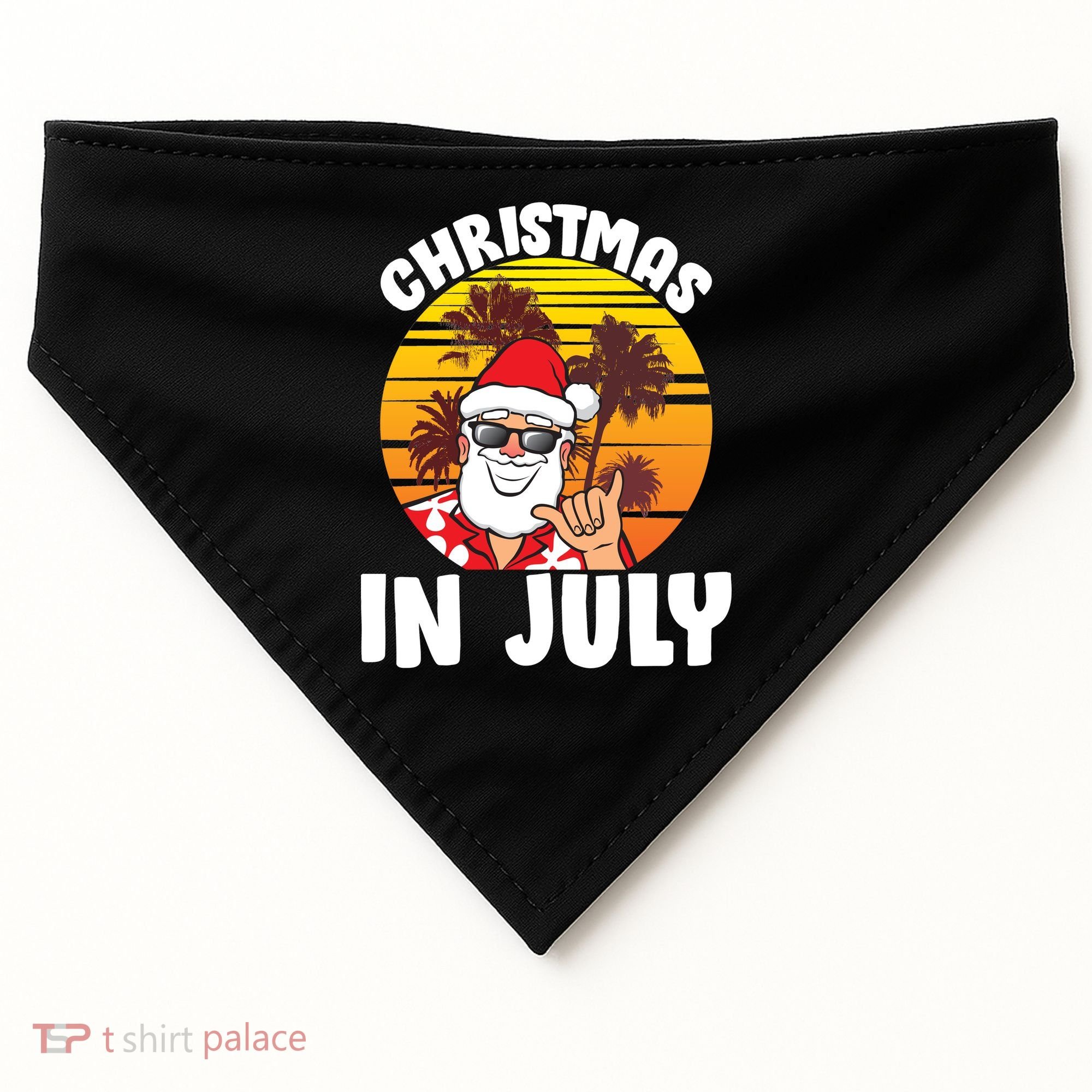 Christmas In July Retro Santa Sunset USA-Made Doggie Bandana