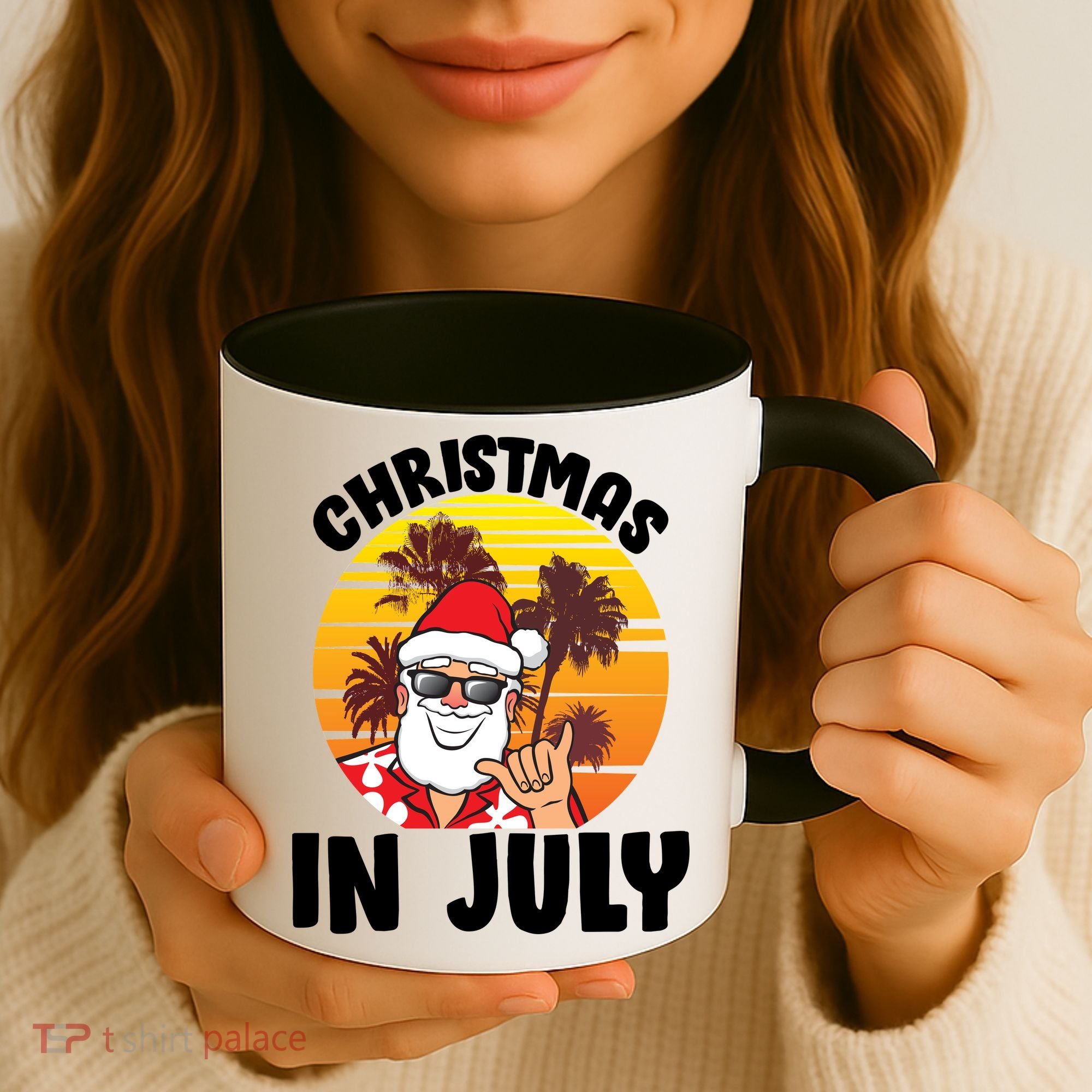 Christmas In July Retro Santa Sunset Coffee Mug