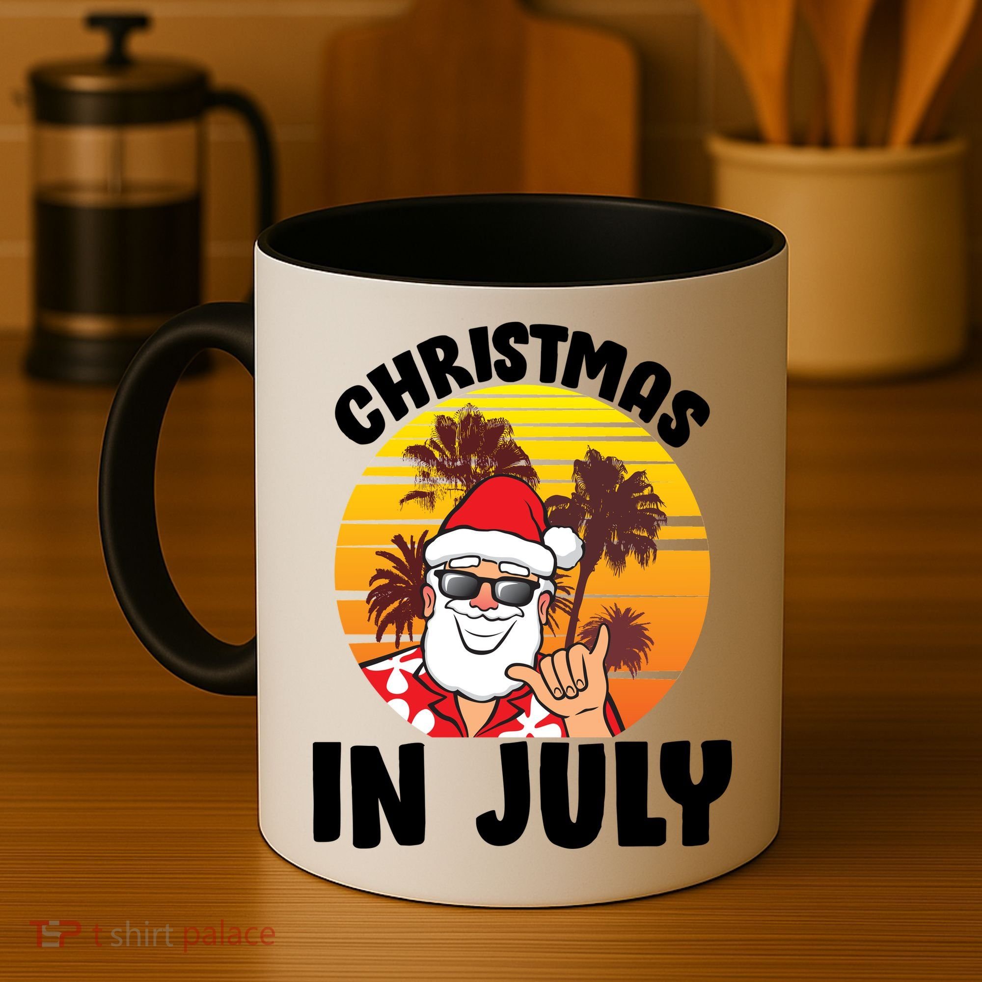 Christmas In July Retro Santa Sunset Coffee Mug