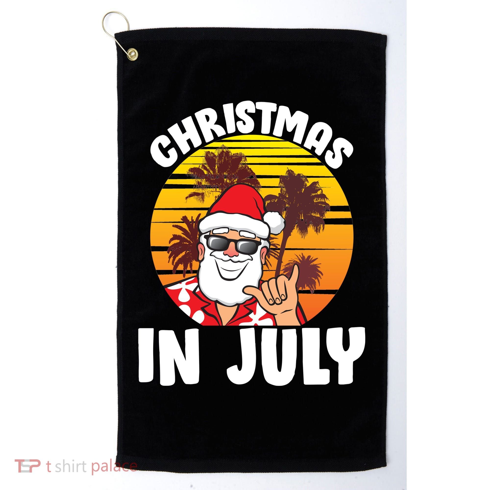 Christmas In July Retro Santa Sunset Golf Towel