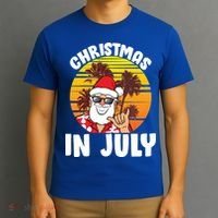Christmas In July Retro Santa Sunset T-Shirt thumb 3