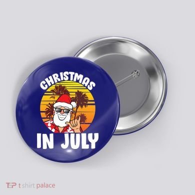 Christmas In July Retro Santa Sunset Button
