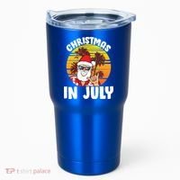 Christmas In July Retro Santa Sunset Tumbler thumb 0