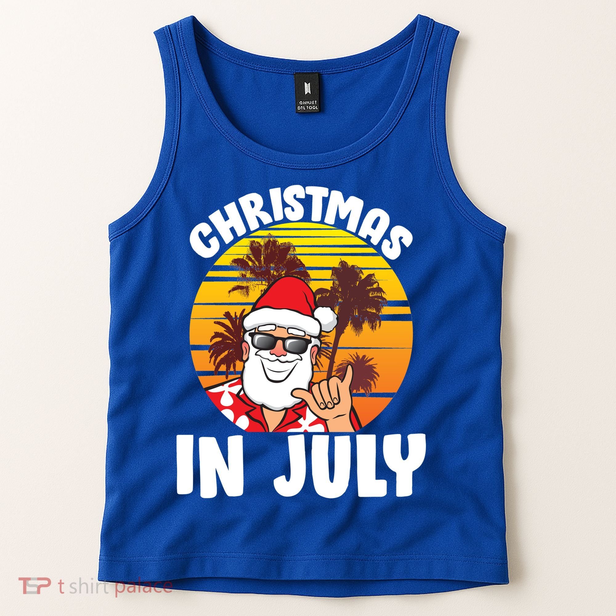 Christmas In July Retro Santa Sunset Tank Top