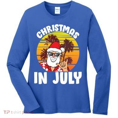 Christmas In July Retro Santa Sunset Women's Long Sleeve Shirt