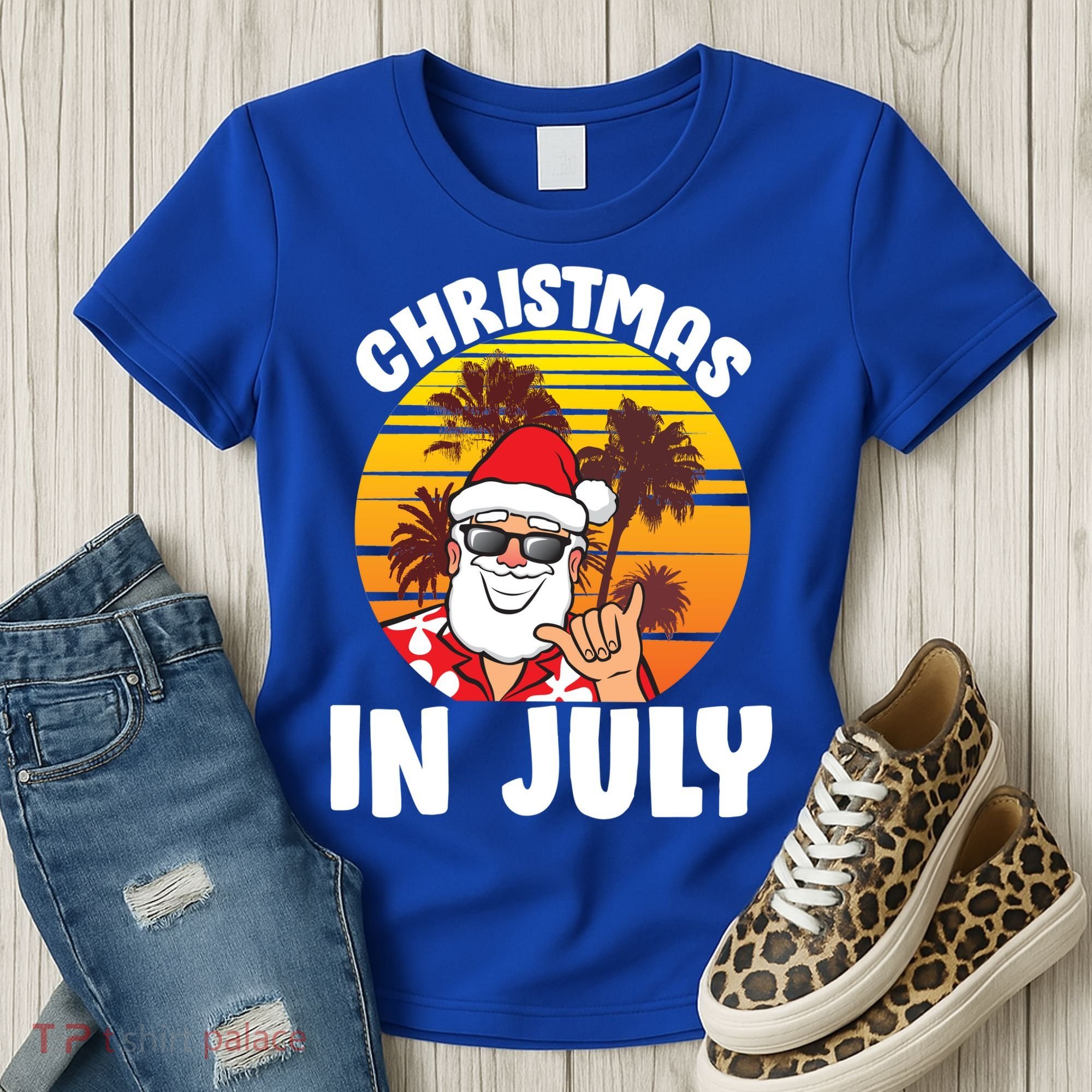 Christmas In July Retro Santa Sunset Women's T-Shirt