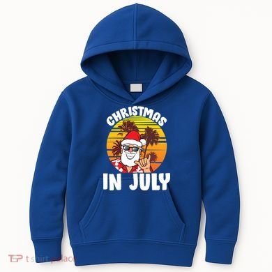 Christmas In July Retro Santa Sunset Kids Hoodie