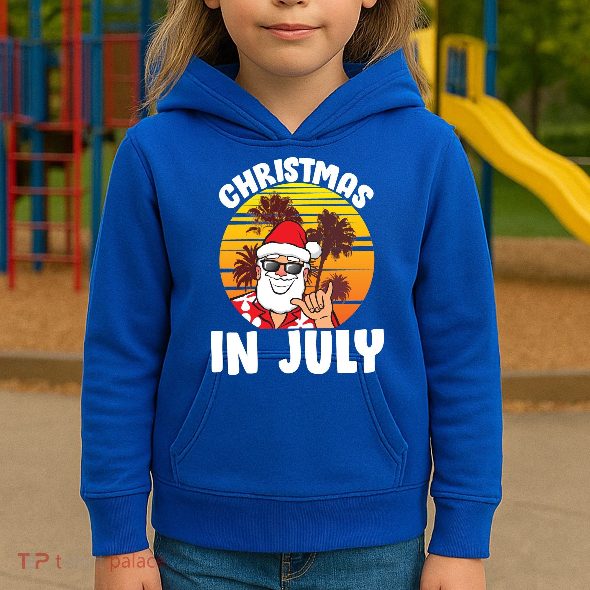 Christmas In July Retro Santa Sunset Kids Hoodie