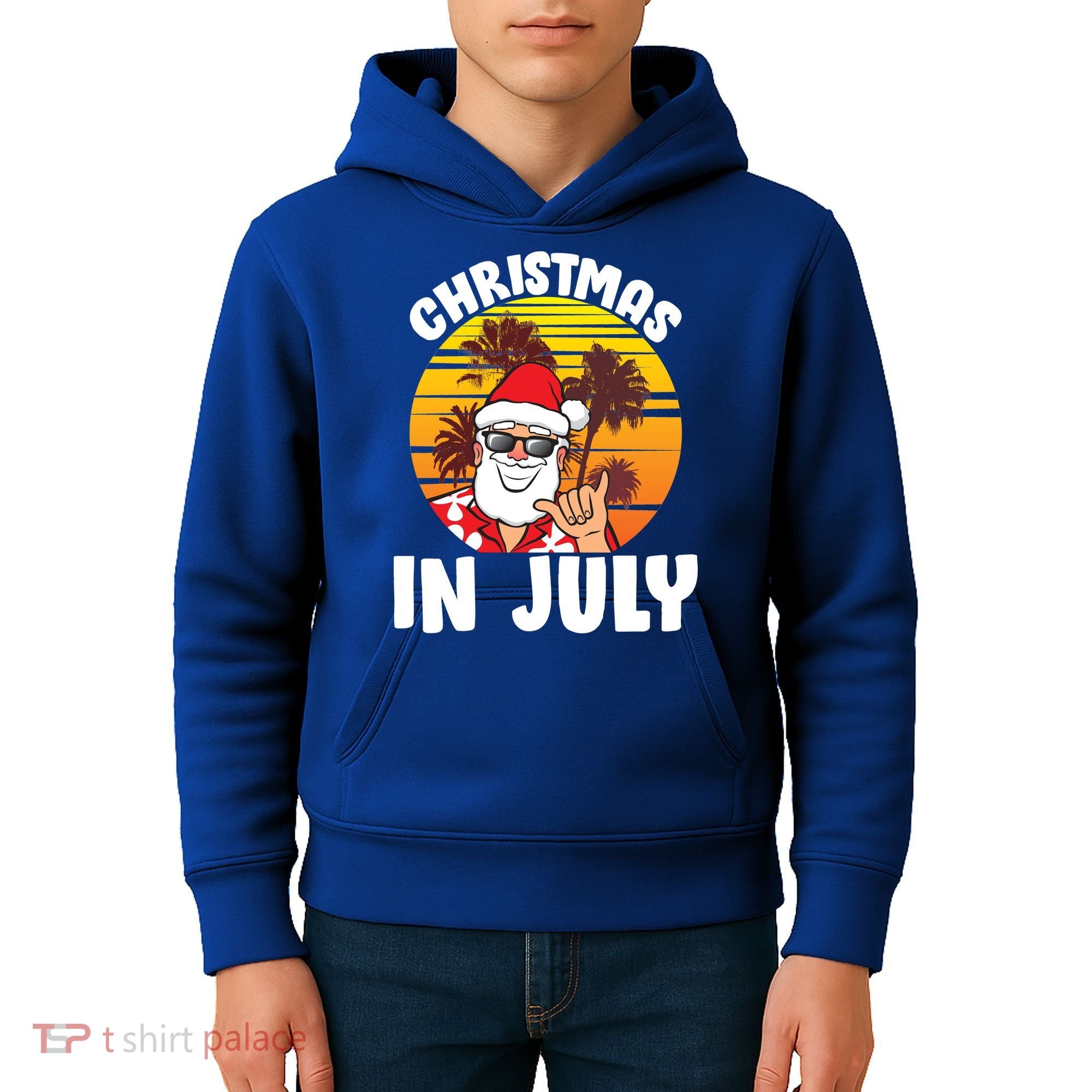 Christmas In July Retro Santa Sunset Kids Hoodie