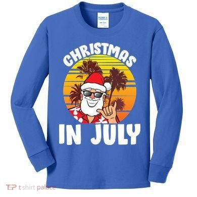 Christmas In July Retro Santa Sunset Kids Long Sleeve Shirt
