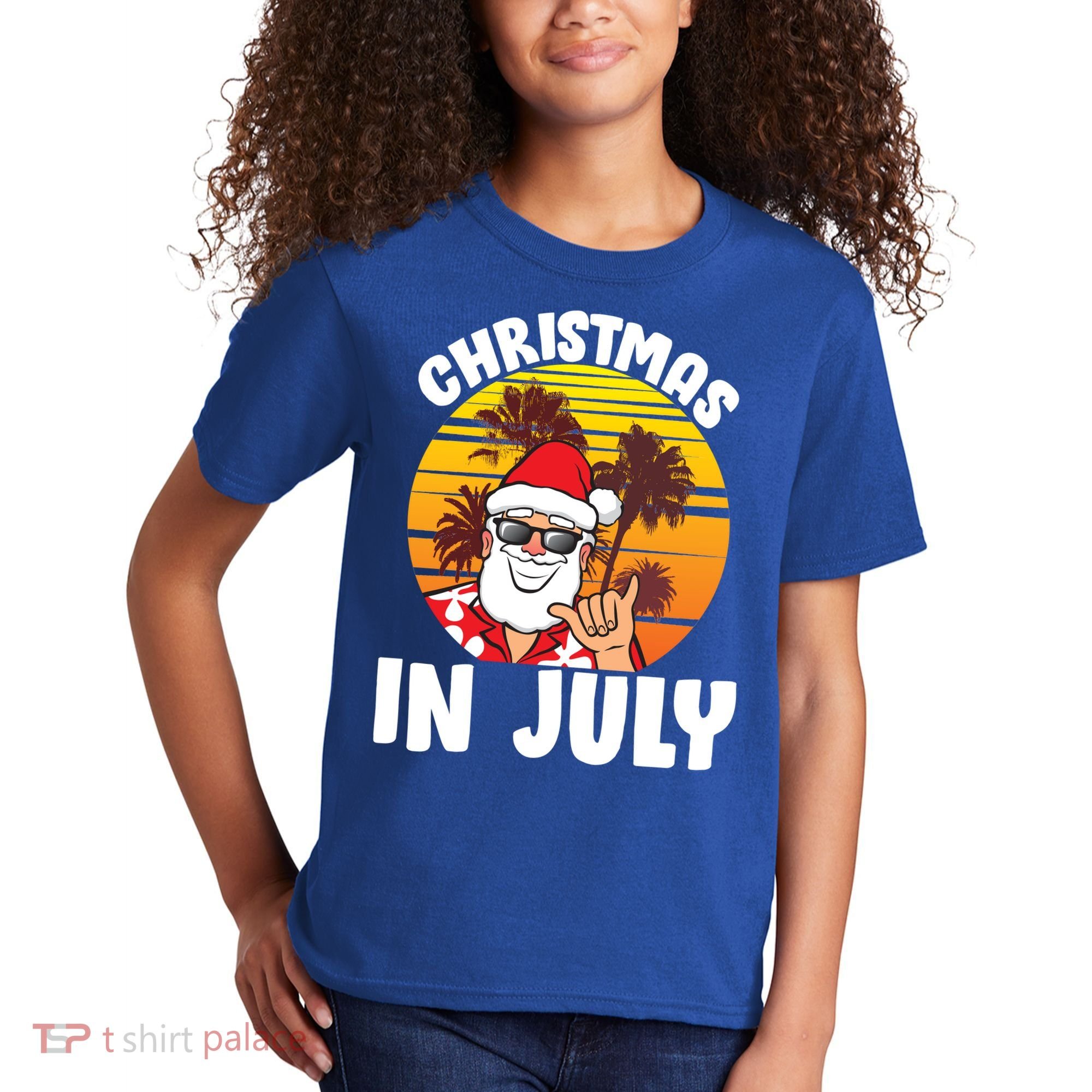 Christmas In July Retro Santa Sunset Kids T-Shirt