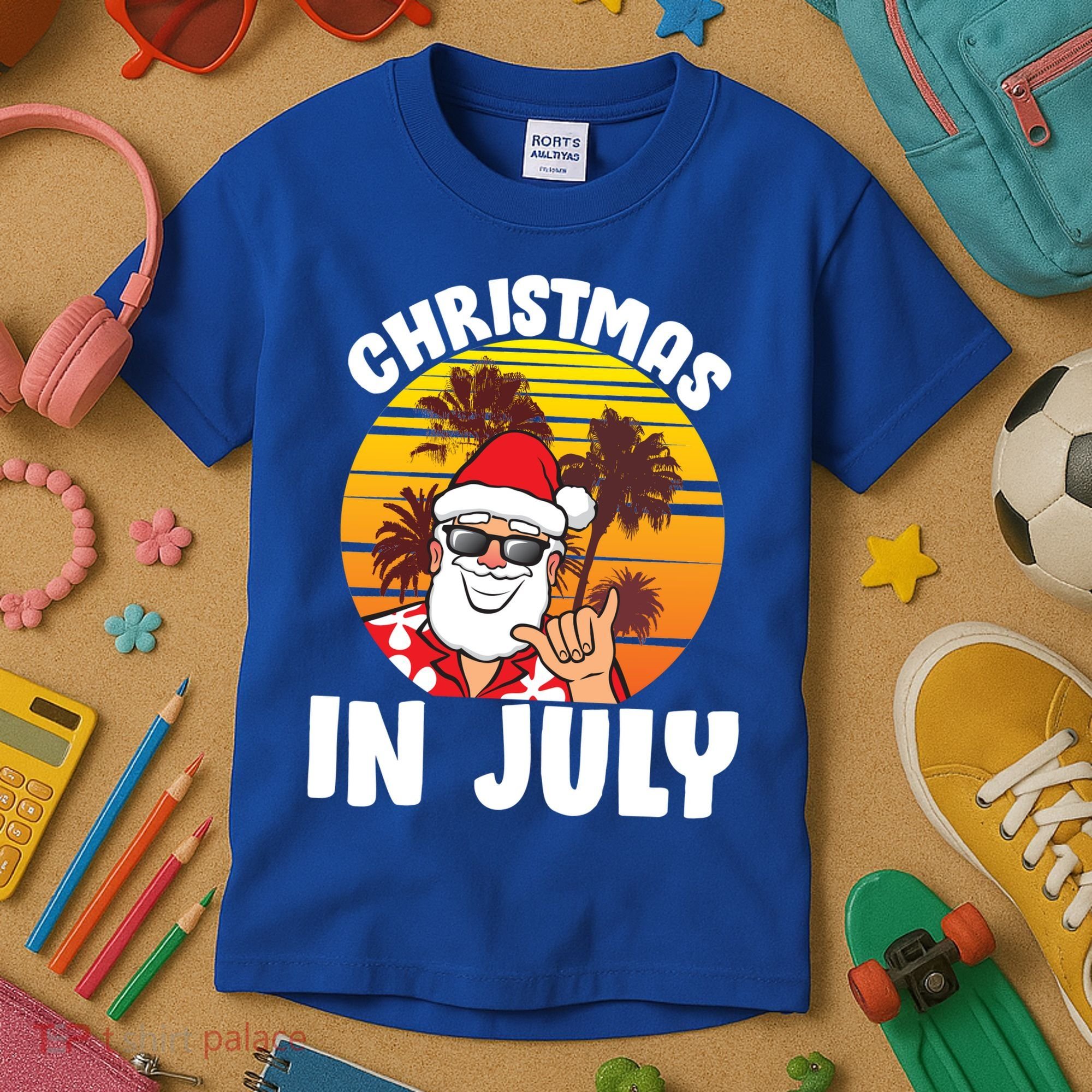 Christmas In July Retro Santa Sunset Kids T-Shirt