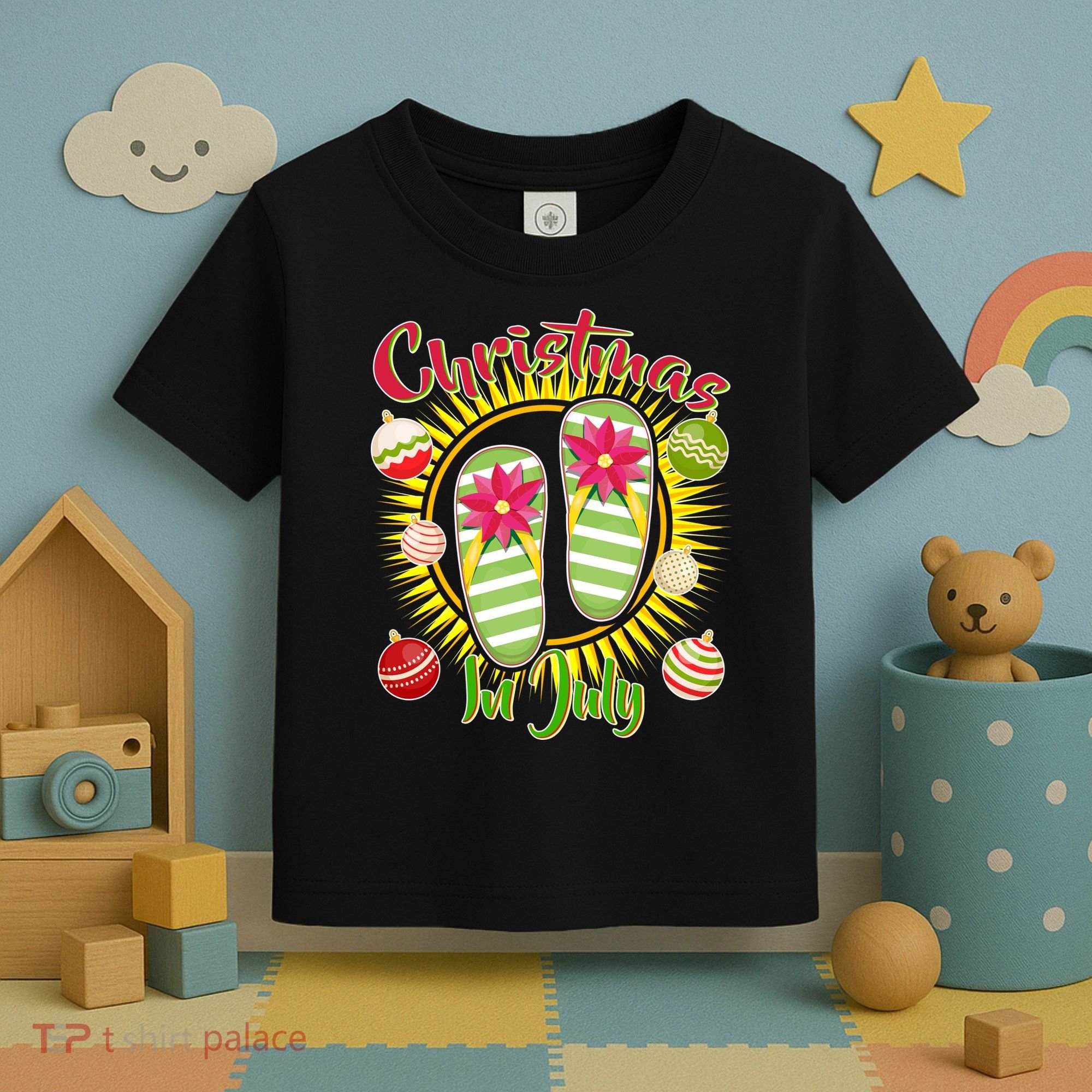 Christmas In July Summer Flip Flops Toddler T-Shirt