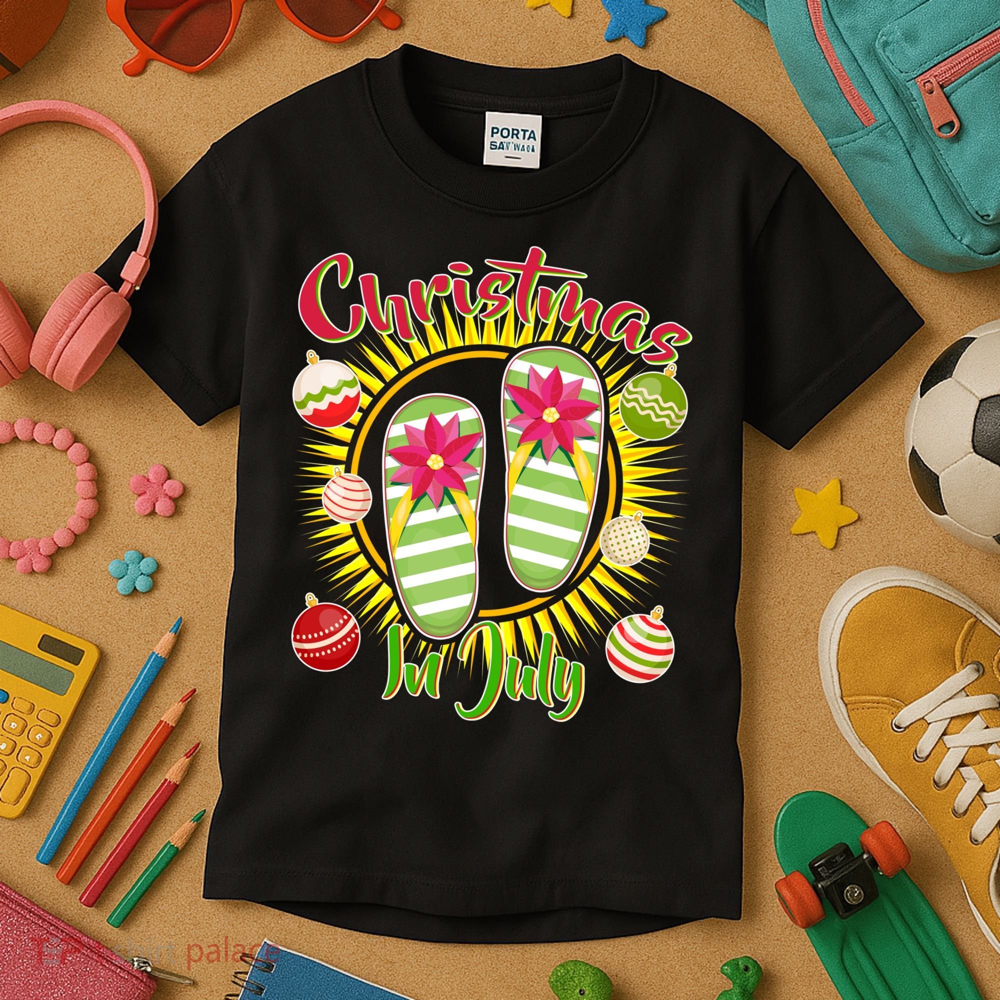 Christmas In July Summer Flip Flops Kids T-Shirt
