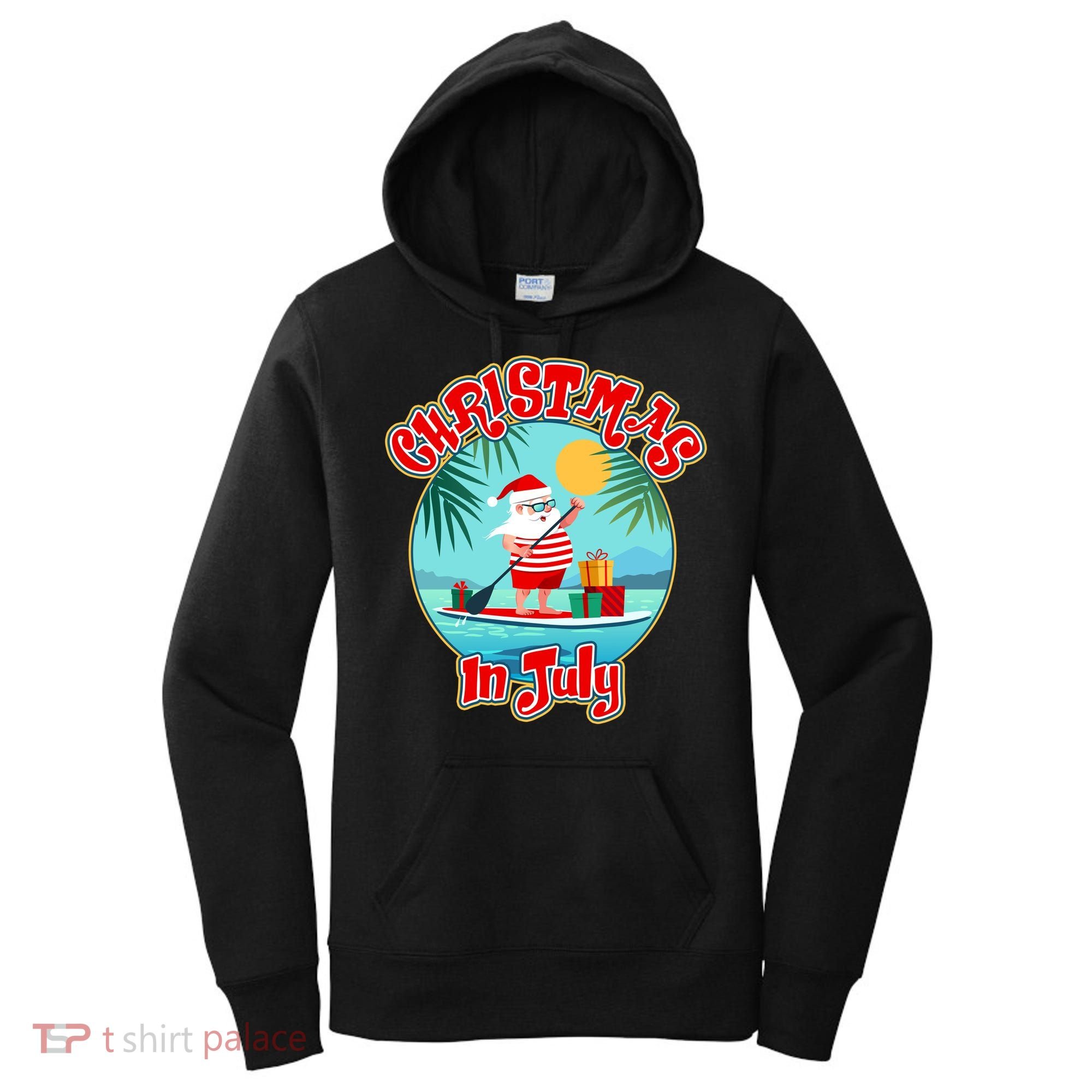 Christmas In July Surfer Santa Claus  Women's Hoodie