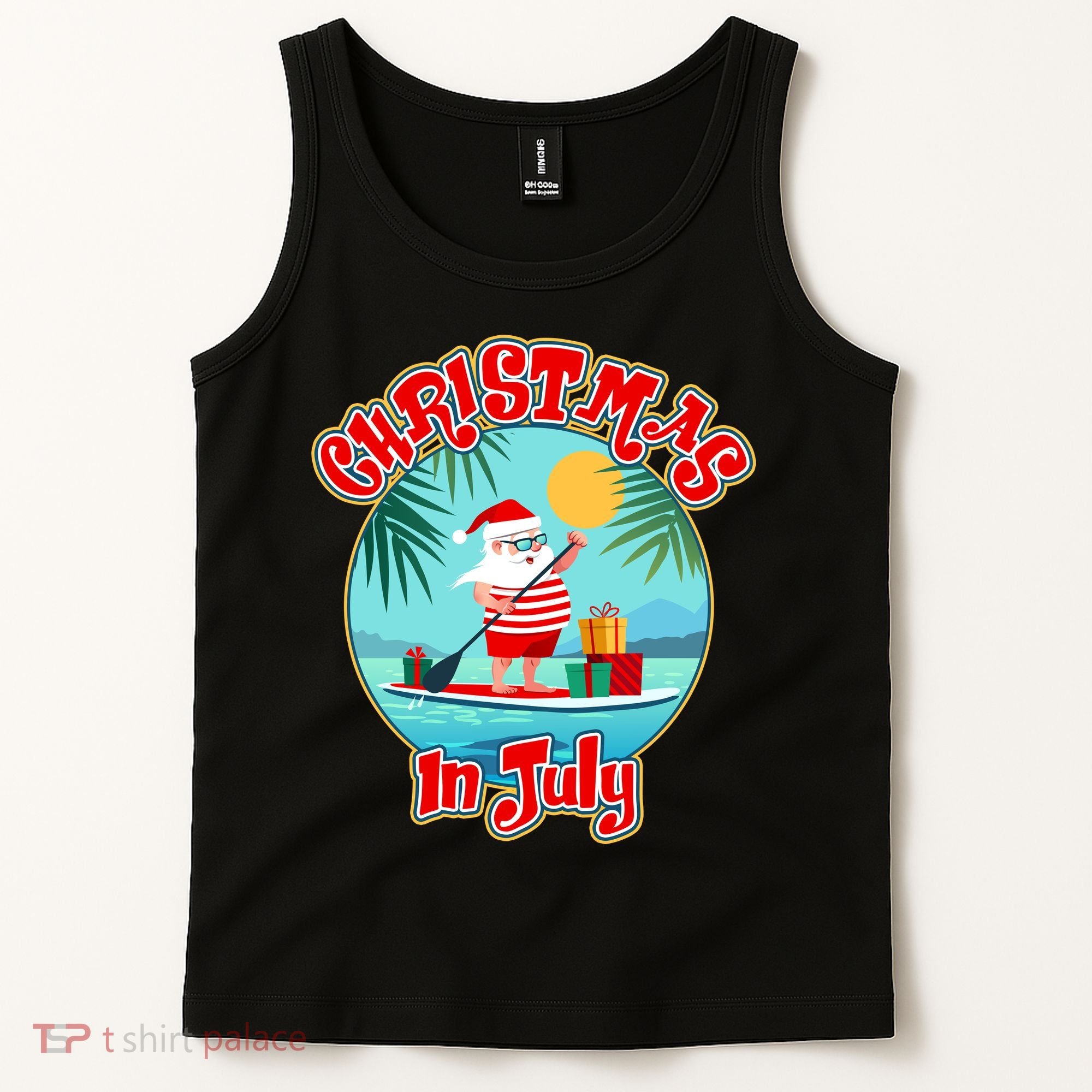 Christmas In July Surfer Santa Claus  Tank Top