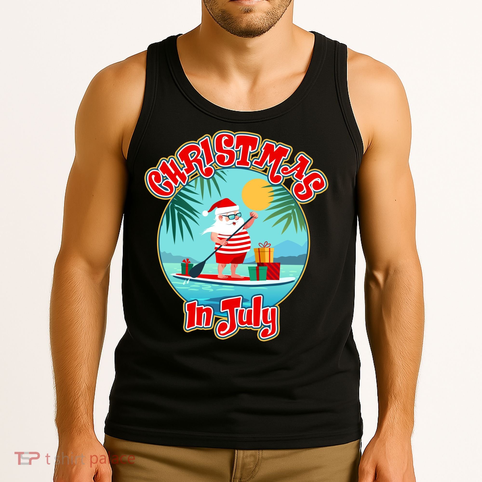 Christmas In July Surfer Santa Claus  Tank Top