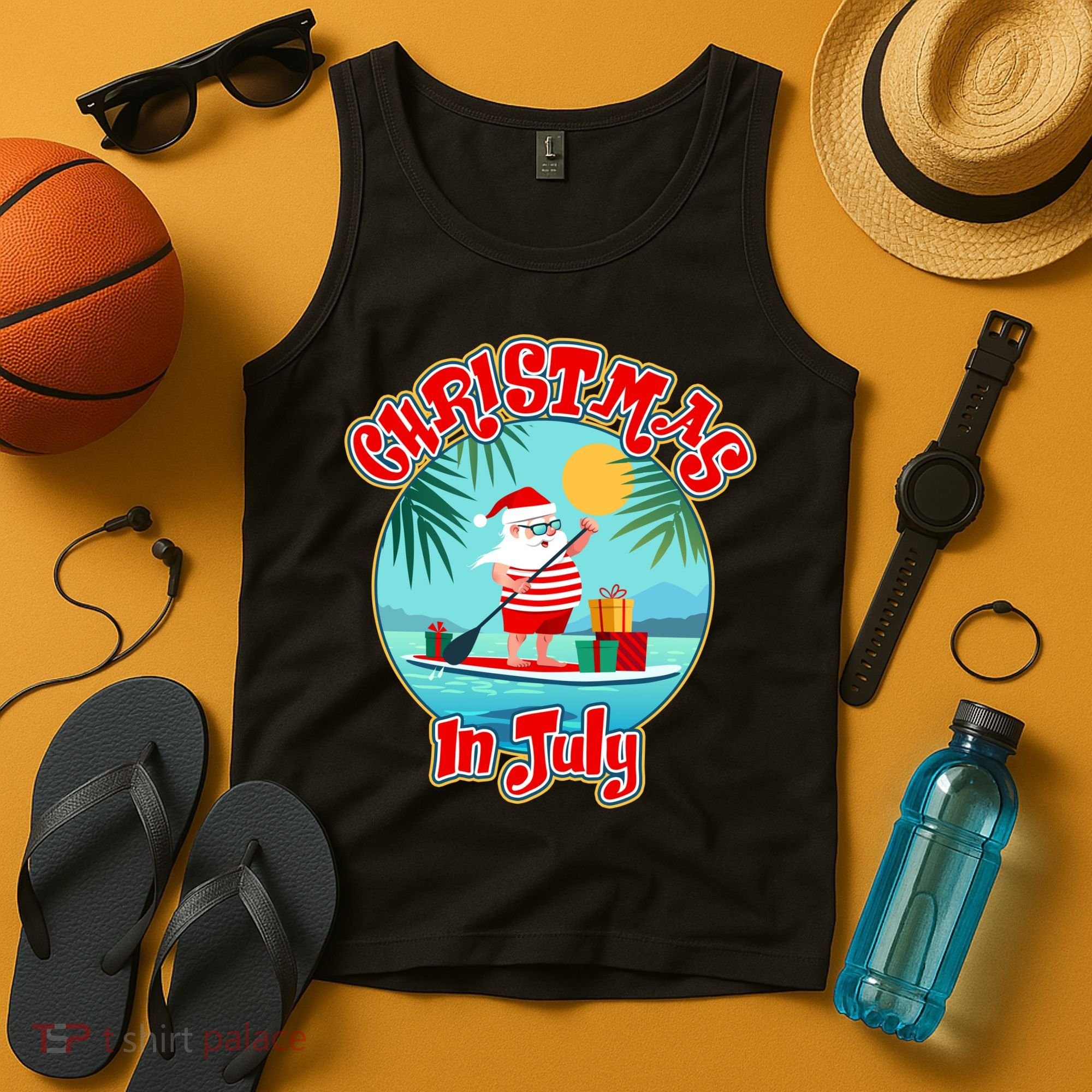 Christmas In July Surfer Santa Claus  Tank Top