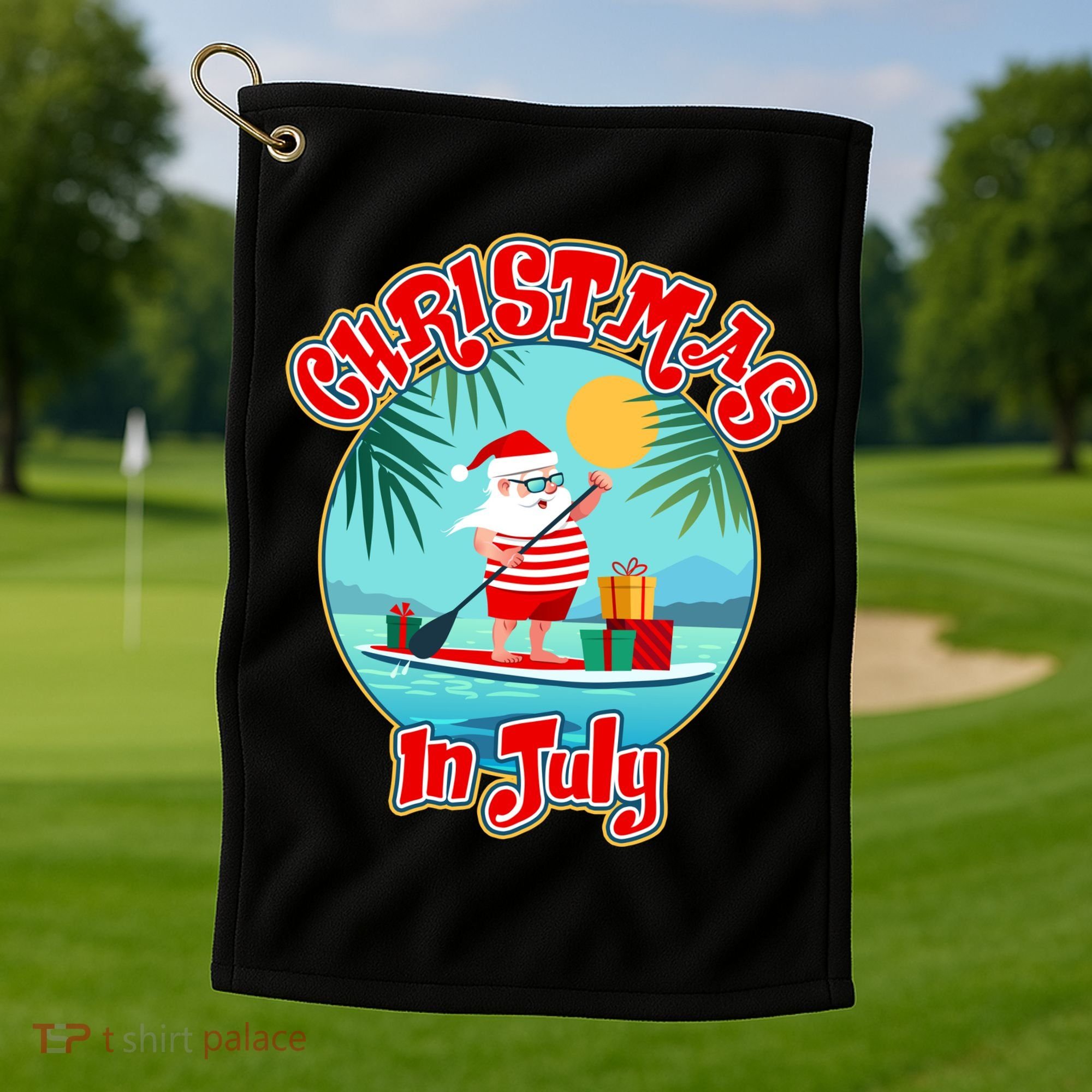 Christmas In July Surfer Santa Claus  Golf Towel
