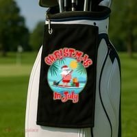 Christmas In July Surfer Santa Claus  Golf Towel thumb 2