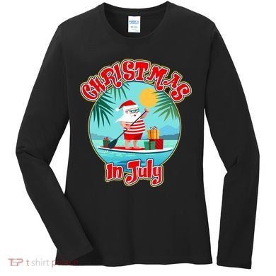 Christmas In July Surfer Santa Claus  Women's Long Sleeve Shirt