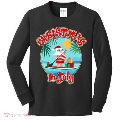 Christmas In July Surfer Santa Claus  Kids Long Sleeve Shirt