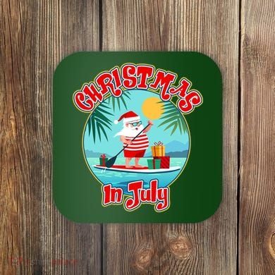 Christmas In July Surfer Santa Claus  Coaster