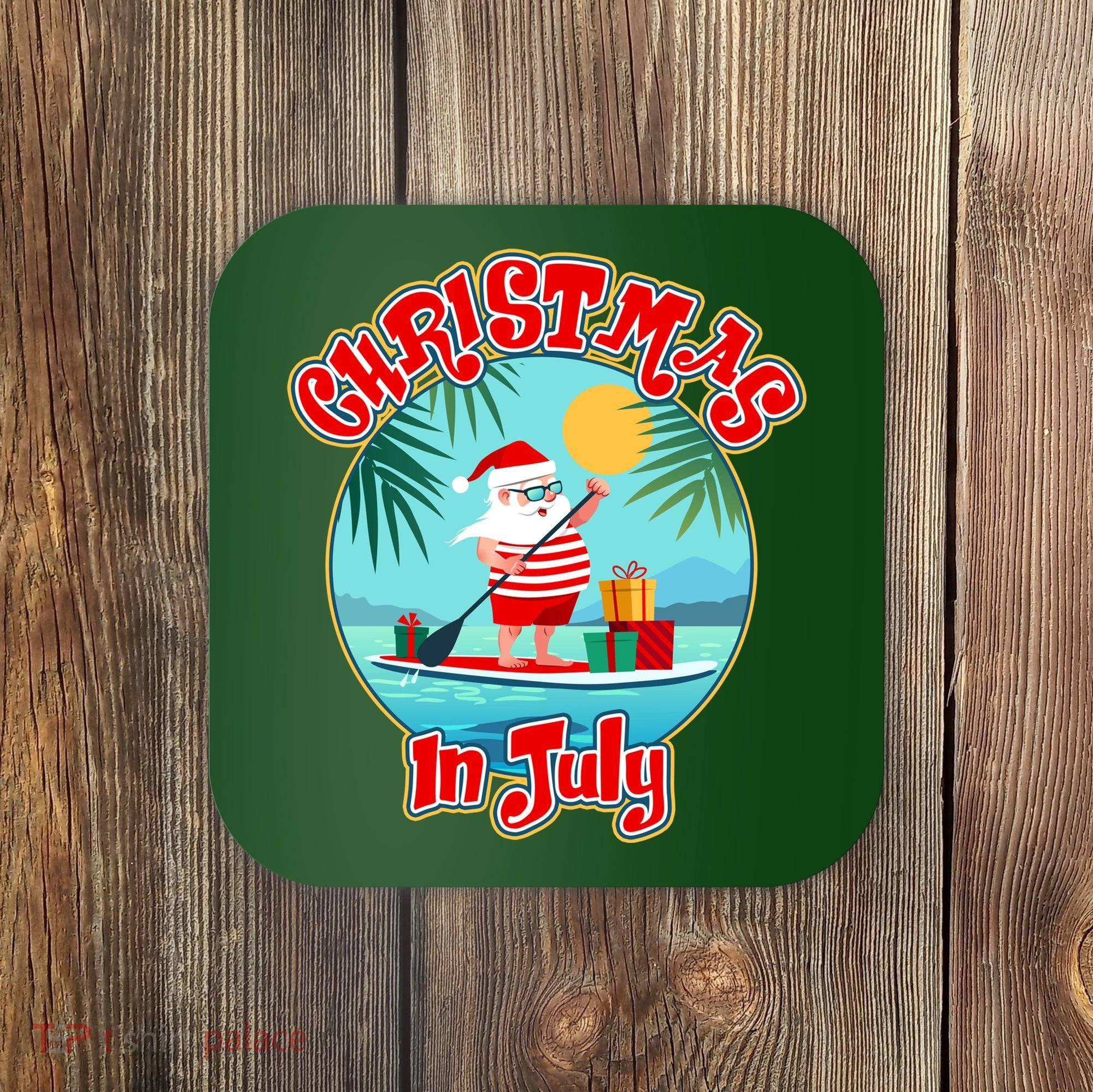Christmas In July Surfer Santa Claus  Coaster