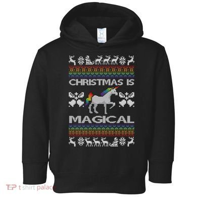 Christmas is Magical Unicorn Ugly Toddler Hoodie