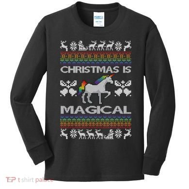 Christmas is Magical Unicorn Ugly Kids Long Sleeve Shirt