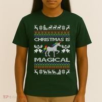 Christmas is Magical Unicorn Ugly T-Shirt thumb 4