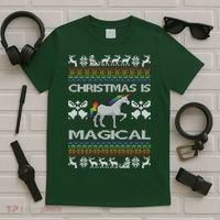 Christmas is Magical Unicorn Ugly T-Shirt thumb 5