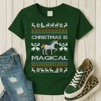 Christmas is Magical Unicorn Ugly Women's T-Shirt thumb 3