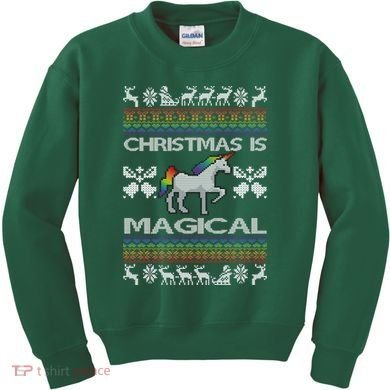 Christmas is Magical Unicorn Ugly Kids Sweatshirt