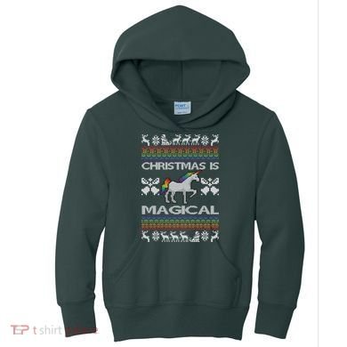 Christmas is Magical Unicorn Ugly Kids Hoodie