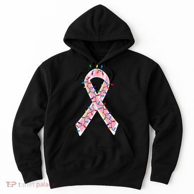 Christmas Lights Breast Cancer Ribbon Hoodie