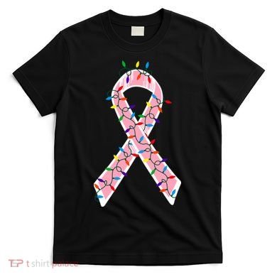 Christmas Lights Breast Cancer Ribbon T-Shirt