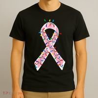 Christmas Lights Breast Cancer Ribbon T-Shirt thumb 3