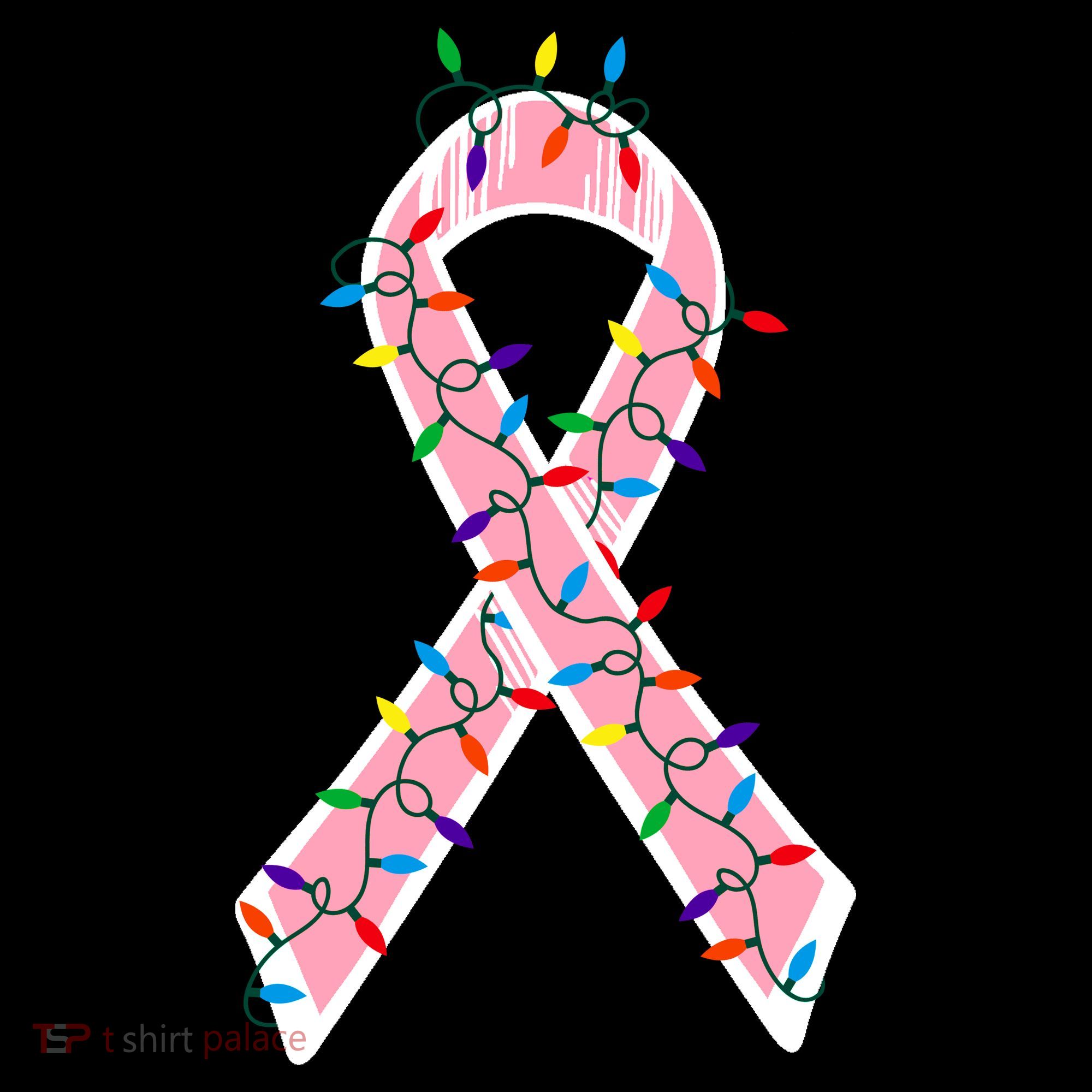 Christmas Lights Breast Cancer Ribbon T-Shirt