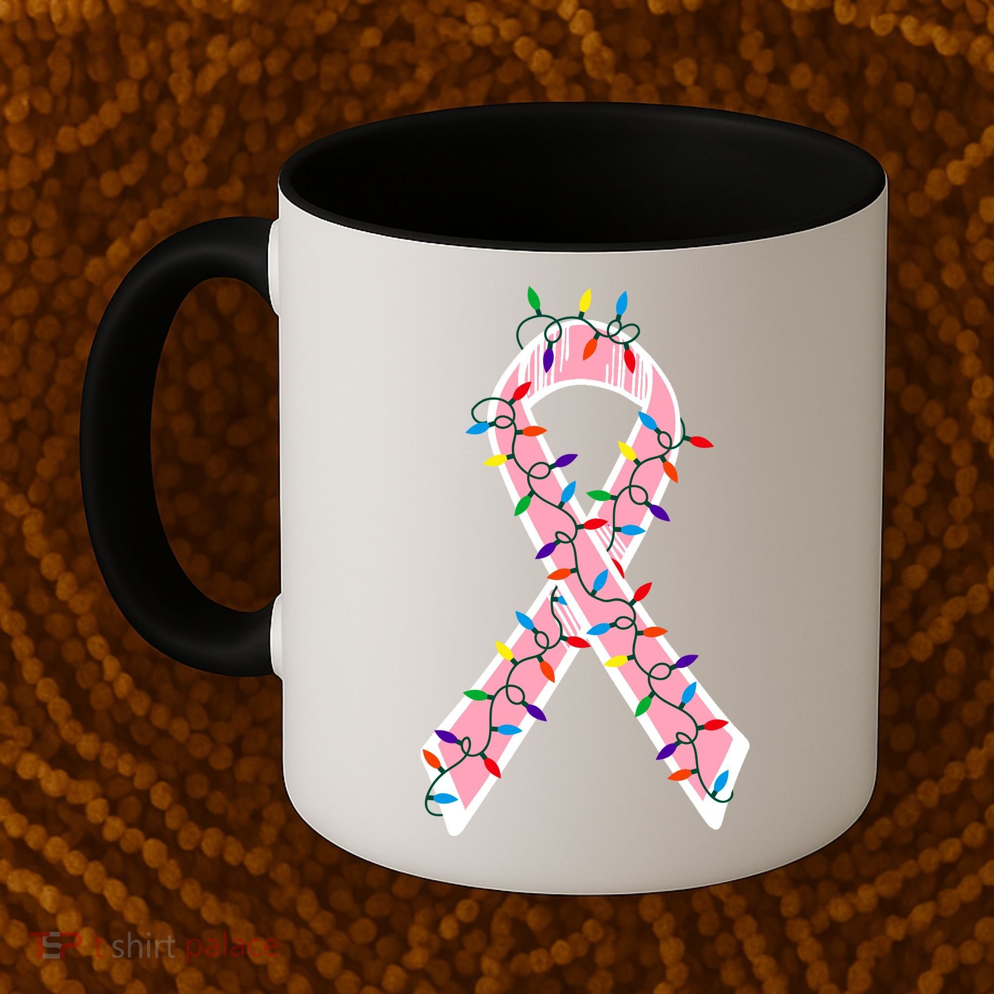 Christmas Lights Breast Cancer Ribbon Coffee Mug